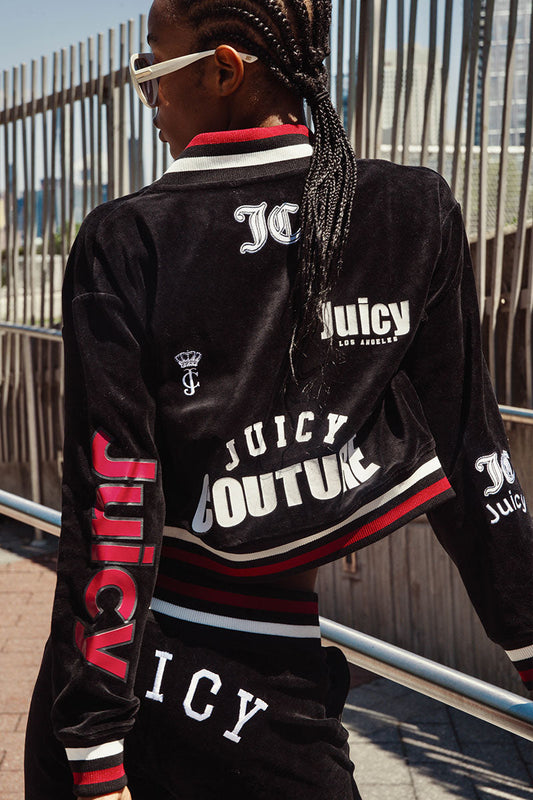 Mixed Logo Cotton Velour Bomber Jacket