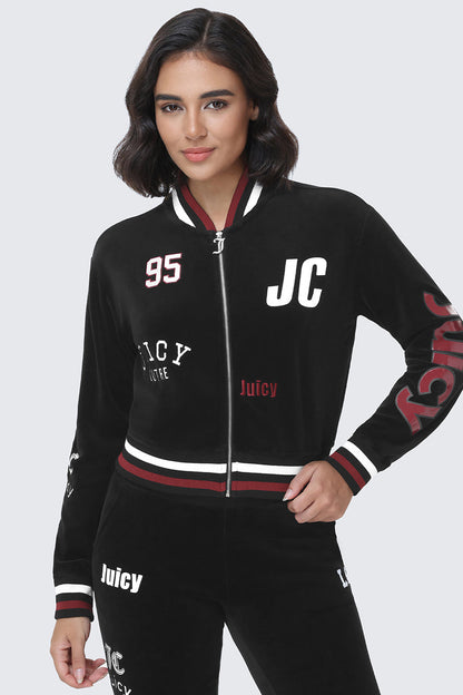 Mixed Logo Cotton Velour Bomber Jacket
