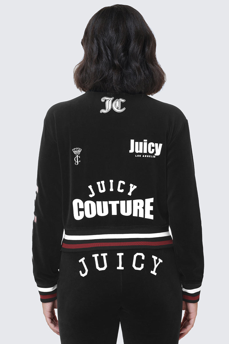Mixed Logo Cotton Velour Bomber Jacket