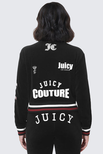 Mixed Logo Cotton Velour Bomber Jacket