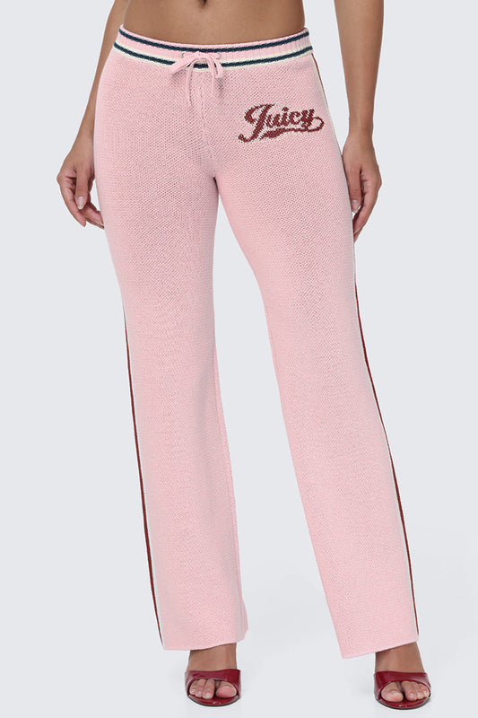 Contrast Knit Wide Leg Pants