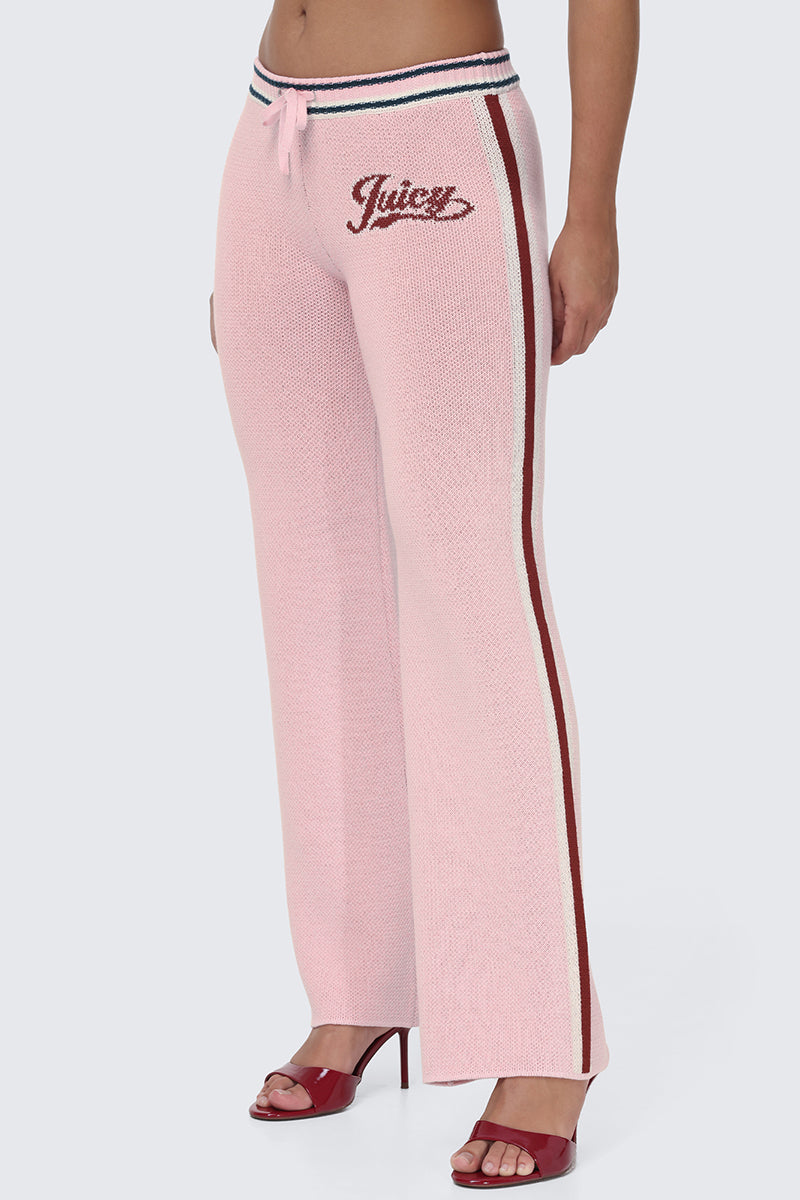 Contrast Knit Wide Leg Pants