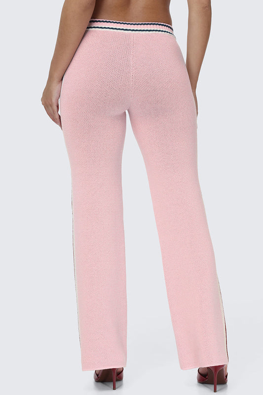 Contrast Knit Wide Leg Pants