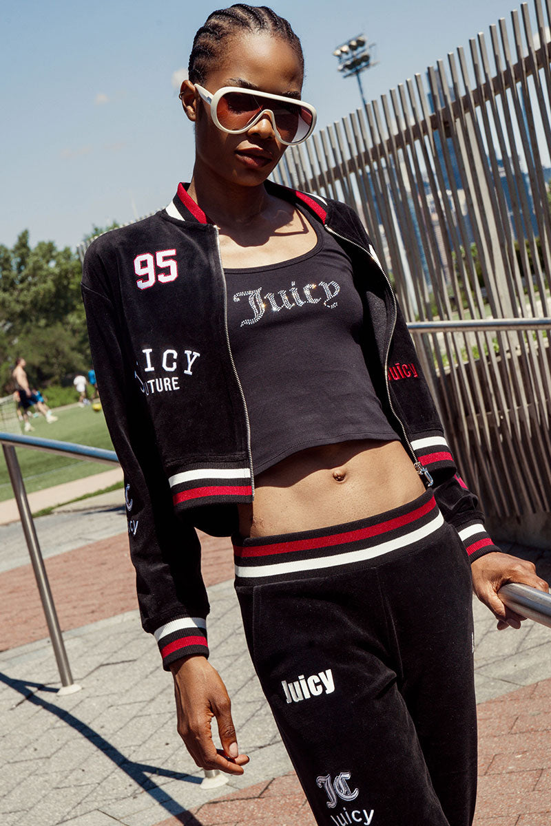 Mixed Logo Cotton Velour Bomber Jacket