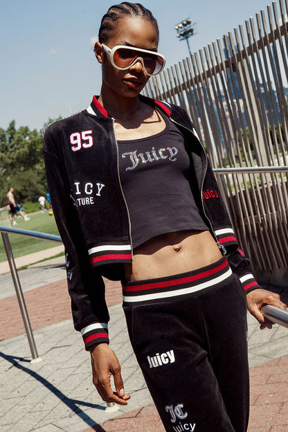 Mixed Logo Cotton Velour Bomber Jacket